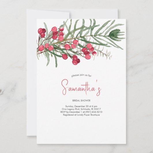 Invitation Fête des mariées Aquarelle à feuillage persistant  (Devant)