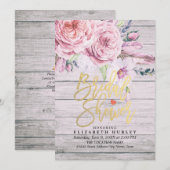 Invitation Fête des mariées Aquarelle Boho Floral Bois rustiq (Devant / Derrière)