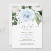 Invitation Fête des mariées Aquarelle Bouquet Dusty Blue (Devant)