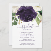 Invitation Fête des mariées Aquarelle Bouquet Plum pourpre (Devant)