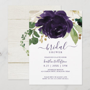 Invitation Fête des mariées Aquarelle Bouquet Plum pourpre