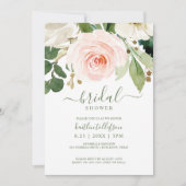 Invitation Fête des mariées Aquarelle Bouquet rose pâle (Devant)