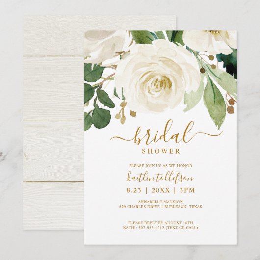 Invitation Fête des mariées Aquarelle Bouquet Vert blanc (Devant / Derrière)