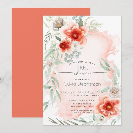 Invitation Fête des mariées | Aquarelle Flamme de Flamme d'ar (Devant / Derrière)