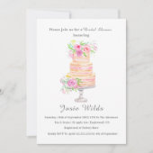 Invitation Fête des mariées Aquarelle Gâteau Couché Avec Rose (Devant)