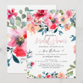 Invitation Fête des mariées aquarelle, Jardin Rouge Roses (Devant / Derrière)