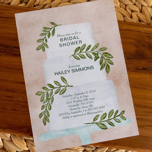 Invitation Fête des mariées Aquarelle Mariage Gâteau avec ver