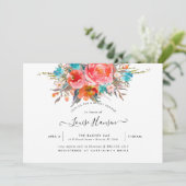 Invitation Fête des mariées, Aquarelle Orange Peonies (Debout devant)