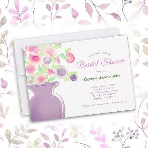Invitation Fête des mariées Aquarelle Purple Rose Vase Floral