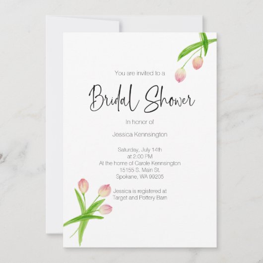 Invitation Fête des mariées Aquarelle Ressort Tulipes Invitat (Devant)