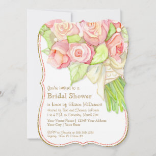 Invitation Fête des mariées Aquarelle Rose Bouquet Satin Perl