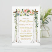 Invitation Fête des mariées Aquarelle rose Floral Canopée Or (Debout devant)