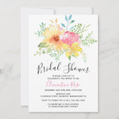 Invitation Fête des mariées Aquarelle rose jaune (Devant)