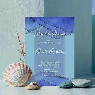 Invitation Fête des mariées aquatique bleu marine moderne