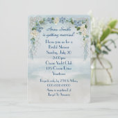 Invitation Fête des mariées Arche Florale Sur Aquarelle Océan (Debout devant)