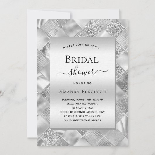 Invitation Fête des mariées argent élégant luxe (Devant)