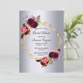 Invitation Fête des mariées argent floral géométrique (Debout devant)
