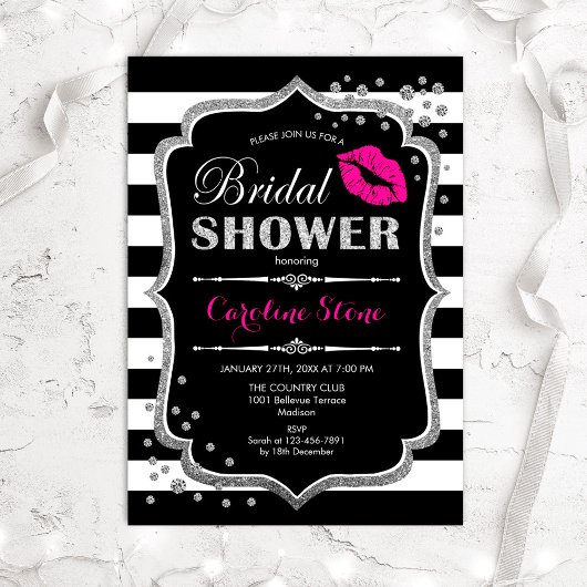 Invitation Fête des mariées - Argent rose noir