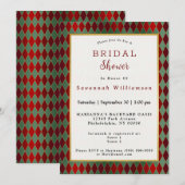 Invitation Fête des mariées Arlequin Vert Rouge Noël (Devant / Derrière)