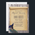Invitation Fête des mariées Arrière - plan en bois Peacock vi<br><div class="desc">Invitations de douche nuptiale Arrière - plan Peacock vintage.</div>