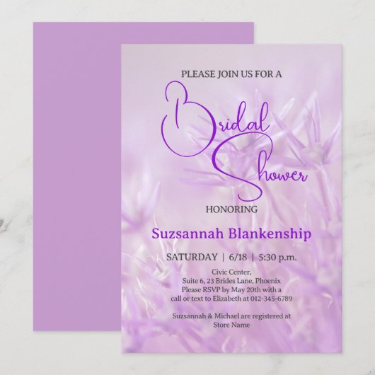 Invitation Fête des mariées Arrière - plan Pastel Purple Flor (Devant / Derrière)