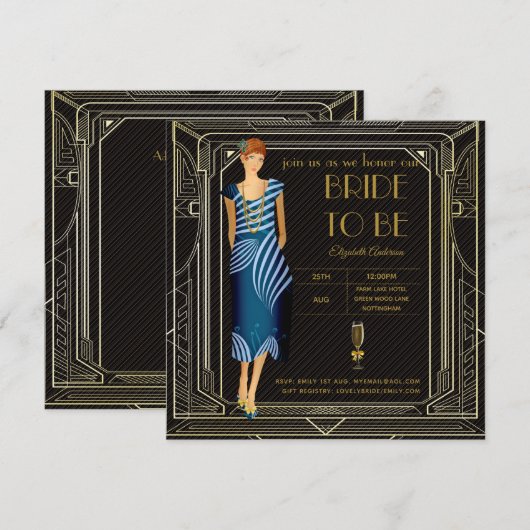 Invitation Fête des mariées Art Déco Flapper Roaring 20's (Devant / Derrière)
