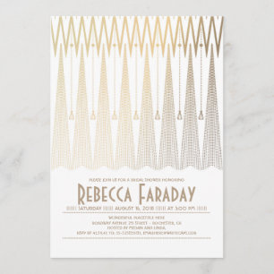 Invitation Fête des mariées Art Déco White et Gold Gatsby