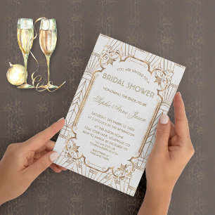 Invitation Fête des mariées Art Déco White Gold Great Gatsby