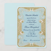 Invitation Fête des mariées Art Nouveau Bleu & Or (Devant / Derrière)