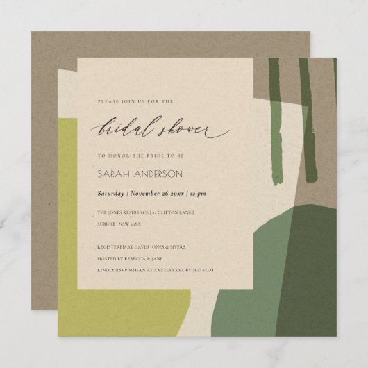 INVITATION FÊTE DES MARIÉES ARTISTIQUE VERTE EN LIME ABSTRAIT (Devant / Derrière)