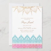 Invitation Fête des mariées au henné indien rose or (Devant)