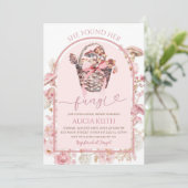 Invitation Fête des mariées aux champignons blancs et roses (Debout devant)