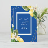 Invitation Fête des mariées aux citrons bleu et jaune méditer (Debout devant)