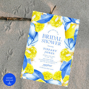 Invitation Fête des mariées aux citrons bleu méditerranéen