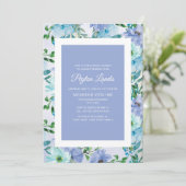 Invitation Fête des mariées aux fleurs bleues poussières (Debout devant)