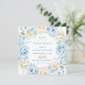 Invitation Fête des mariées aux fleurs de pivoines bleues et  (Debout devant)