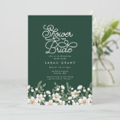 Invitation Fête des mariées aux fleurs fraîches vert émeraude (Debout devant)