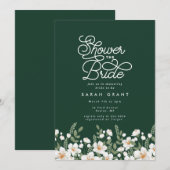 Invitation Fête des mariées aux fleurs fraîches vert émeraude (Devant / Derrière)