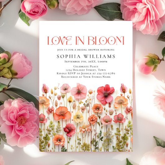 Invitation Fête des mariées aux fleurs sauvages du Boho rose