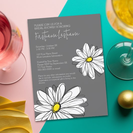 Invitation Fête des mariées avec Fleurs marguerites modernes