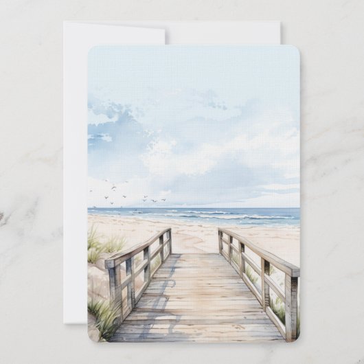 Invitation Fête des mariées avec vue sur l'océan de la plage (Dos)