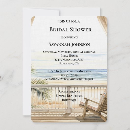 Invitation Fête des mariées avec vue sur l'océan de la plage (Devant)