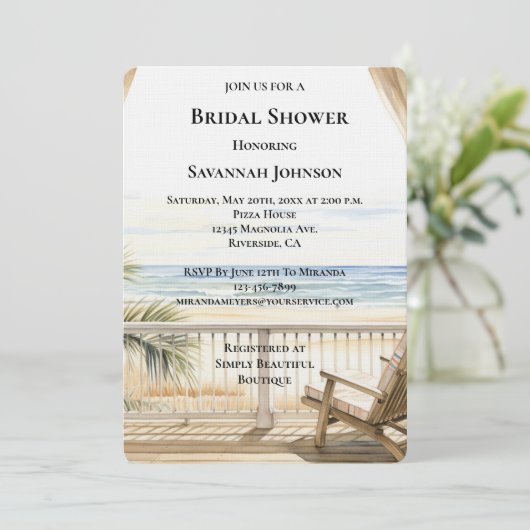 Invitation Fête des mariées avec vue sur l'océan de la plage (Debout devant)