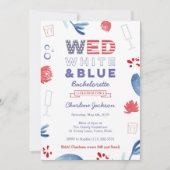 Invitation Fête des mariées Bachelorette rouge et bleu WED (Devant)