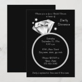 Invitation Fête des mariées bague en diamant noir et blanc (Devant / Derrière)