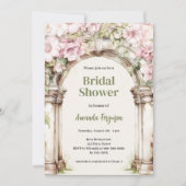 Invitation Fête des mariées beige en arc rose fleuris (Devant)