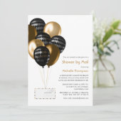 Invitation Fête des mariées Black and Gold Balloons par courr (Debout devant)