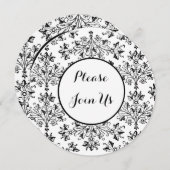 Invitation Fête des mariées Black Daisy Damask Custom Invitat (Devant / Derrière)