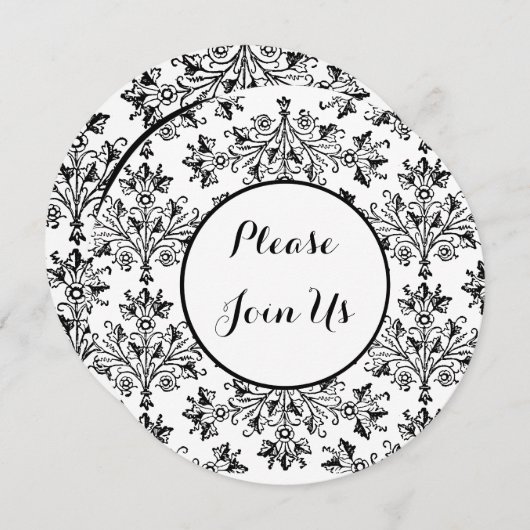 Invitation Fête des mariées Black Daisy Damask Custom Invitat (Devant / Derrière)