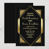 Invitation Fête des mariées Black Gold Art Déco (Devant / Derrière)